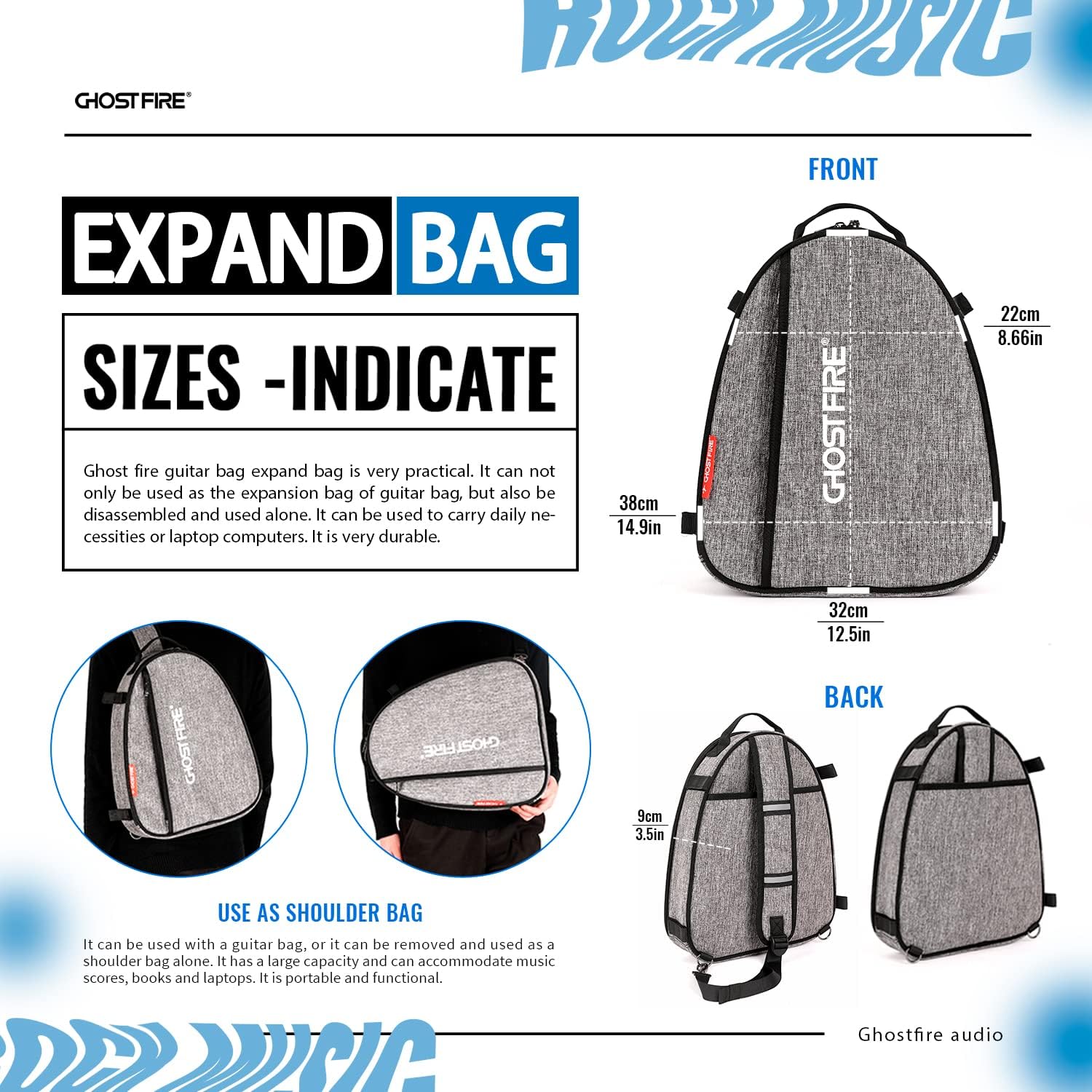 GHOSTFIRE high-end Electric Guitar Gig Bag Super thick fit ST/TL, LP/SG, Jazzmaster/Jaguar Style Soft Padded Backpack Electric Guitar Case An Expansion Package Is Attached (Electric guitar-grey)