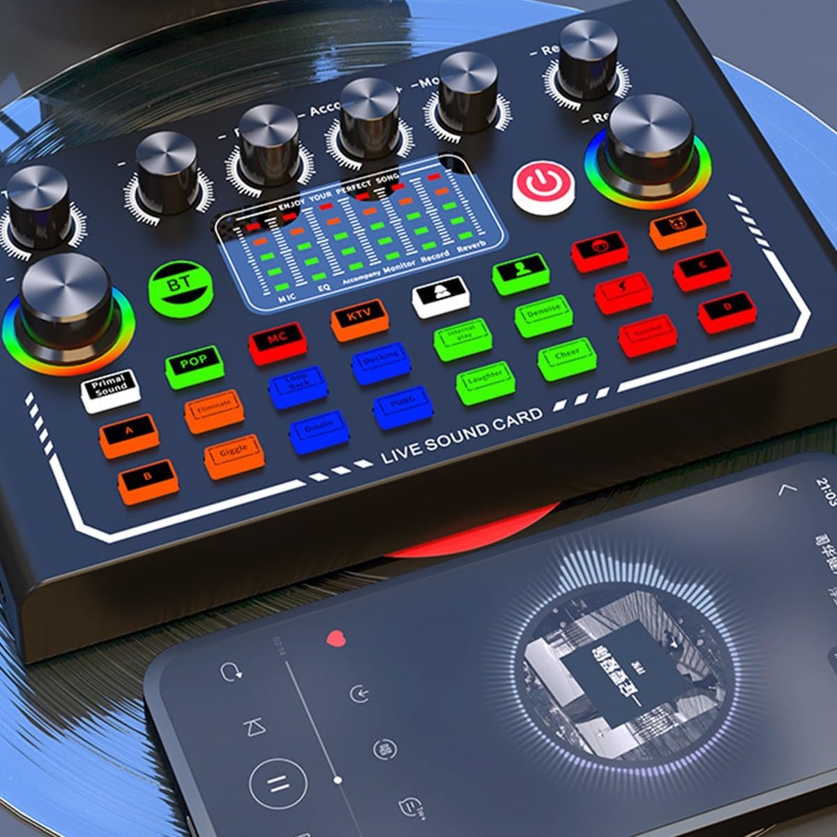 Music Studio Equipment for 2, Podcast Equipment Bundle with Condenser Microphone, One Click Intelligent Noise Reduction, High Medium and Low Tone Adjustment, for Recording, Singing and Gaming(Gold)