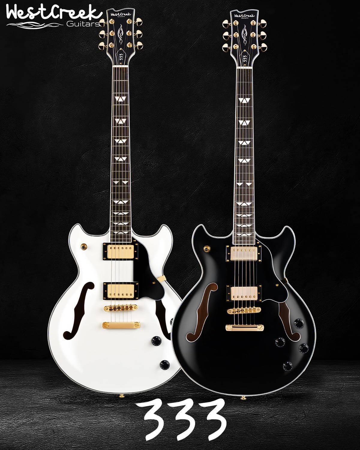 WestCreek 333 Electric Guitar, Semi Hollow Body Jazz Electric Guitar, Alnico Humbucker Pickups, Rosewood Fretboard, Maple Neck, Rounded End Frets, Maple Body, Full size (Polar White)