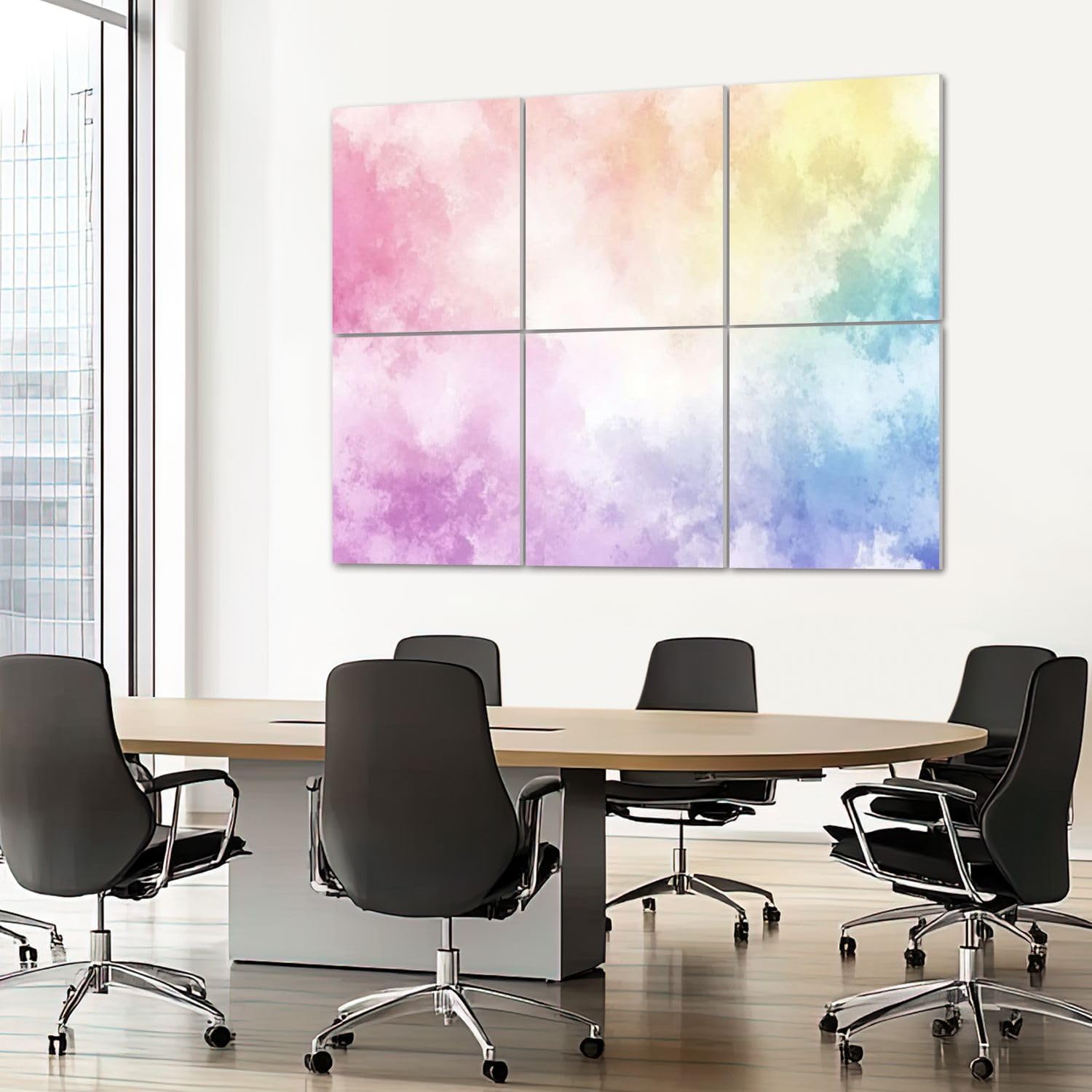 6 Pack Art Acoustic Panels Sound Absorbing Bright Pastel Rainbow Gradations Yellow Gold Pink Cyan Purple Colors Decorative Soundproof Wall Panels Self Adhesive for Recording Studios Office 72