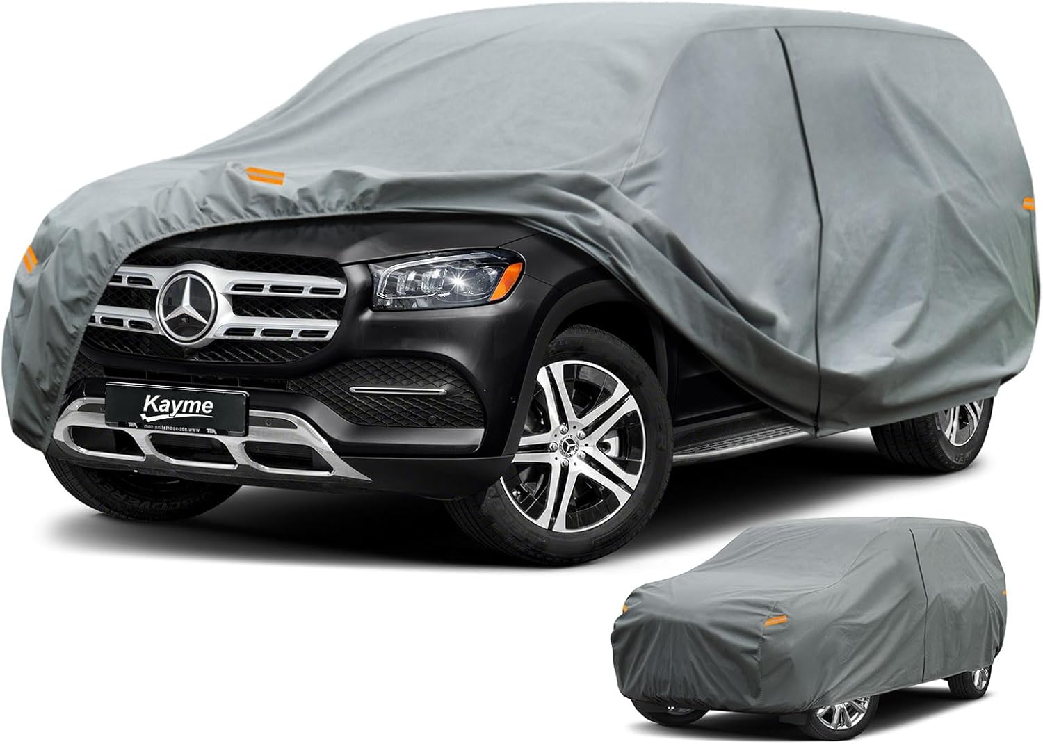 Kayme Heavy Duty Car Cover Waterproof All Weather, Full Exterior Covers Sun Rain UV Protection. Universal Fit Buick Enclave, Jeep Grand Cherokee L, Mercedes Benz GLS, BMW X7, Toyota Grand Highlander.