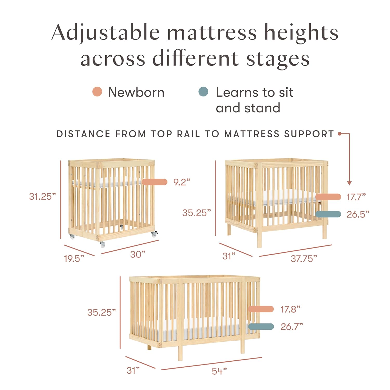 Babyletto Pogo 8-in-1 All-Stages® Convertible Crib - Conversion Kits for Bassinet, Midi Baby & Full-Size Crib to Toddler Bed, Daybed, and Baby Bed - GREENGUARD Gold Certified - Portable & Adjustable