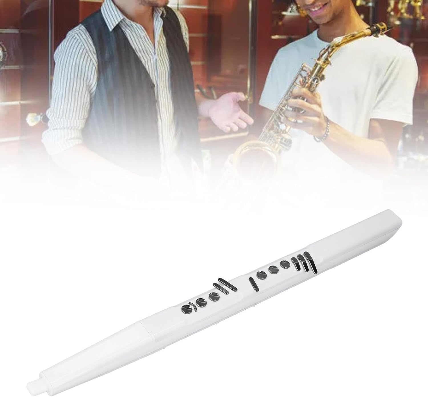 Portable Electronic Wind Instrument, Rechargeable Electric Saxophone Synthesizer with Replacement Mouthpiece, More Sensitive Key for Beginner and Adult (White)