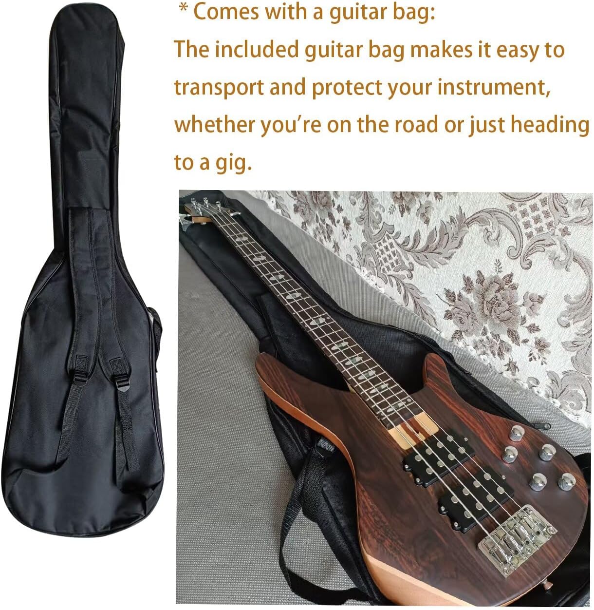 4 String Electric Bass Guitar,Full Size P Bass Beginner Kit with Active Passive Humbucker Pickup,Solid Rosewood Body for Kids,Boy and Girl with Gigbag