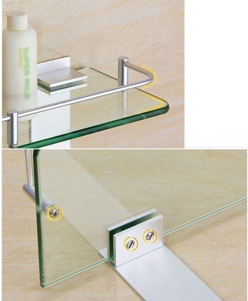 WOLWES Bathroom Shelf Bath Glass Shelves with Rail Space Aluminium Strong Safety Wall-Mount Square Bathroom Accessories Drilling Shower Basket 3 Tiers (Size : 500mm)