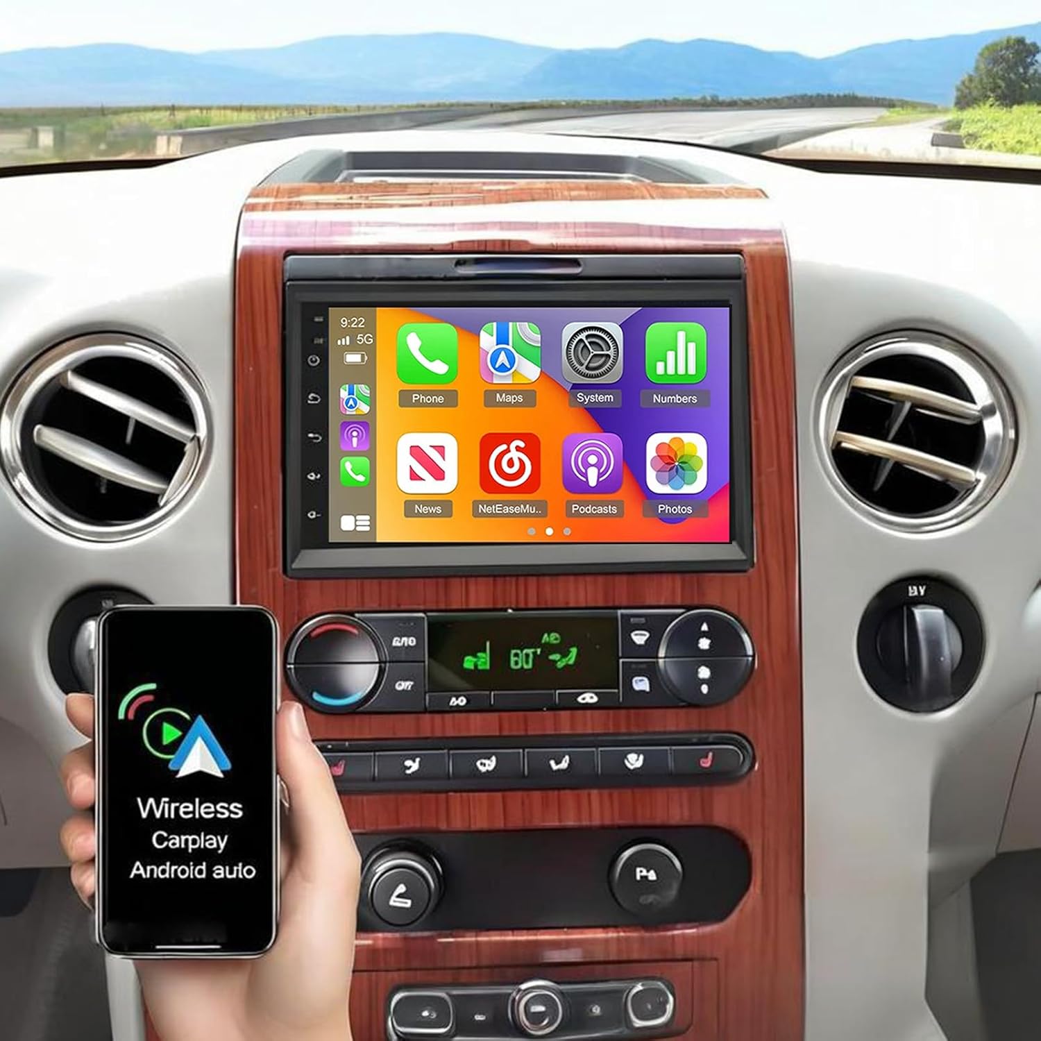 PHEZEN Car Stereo for Ford F-150 F-250 F-350 2004-2014 with Wireless CarPlay Android Auto,7 inch Touch Screen Car Stereo for Ford F-150 with GPS Navigation Mirror Link Bluetooth SWC - [2G+32G]