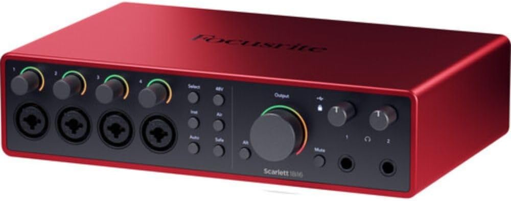 Focusrite Scarlett 18i16 USB-C Audio/MIDI Interface (4th Generation) Bundle with XLR- XLR Cable (2 Pack), Hosa Mid-310 Black 10 ft. Midi cable (2 Pack)