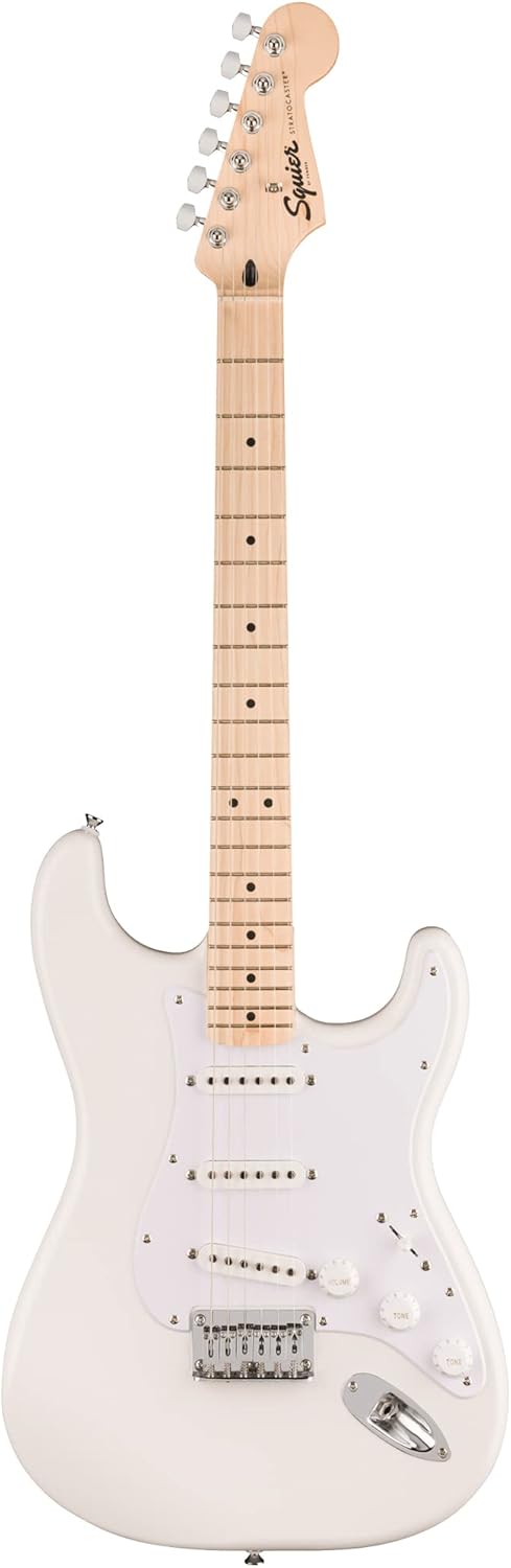 Fender Squier Sonic Stratocaster HT - Arctic White Bundle with Tuner, Strap, Picks, and Austin Bazaar Guitar DVD