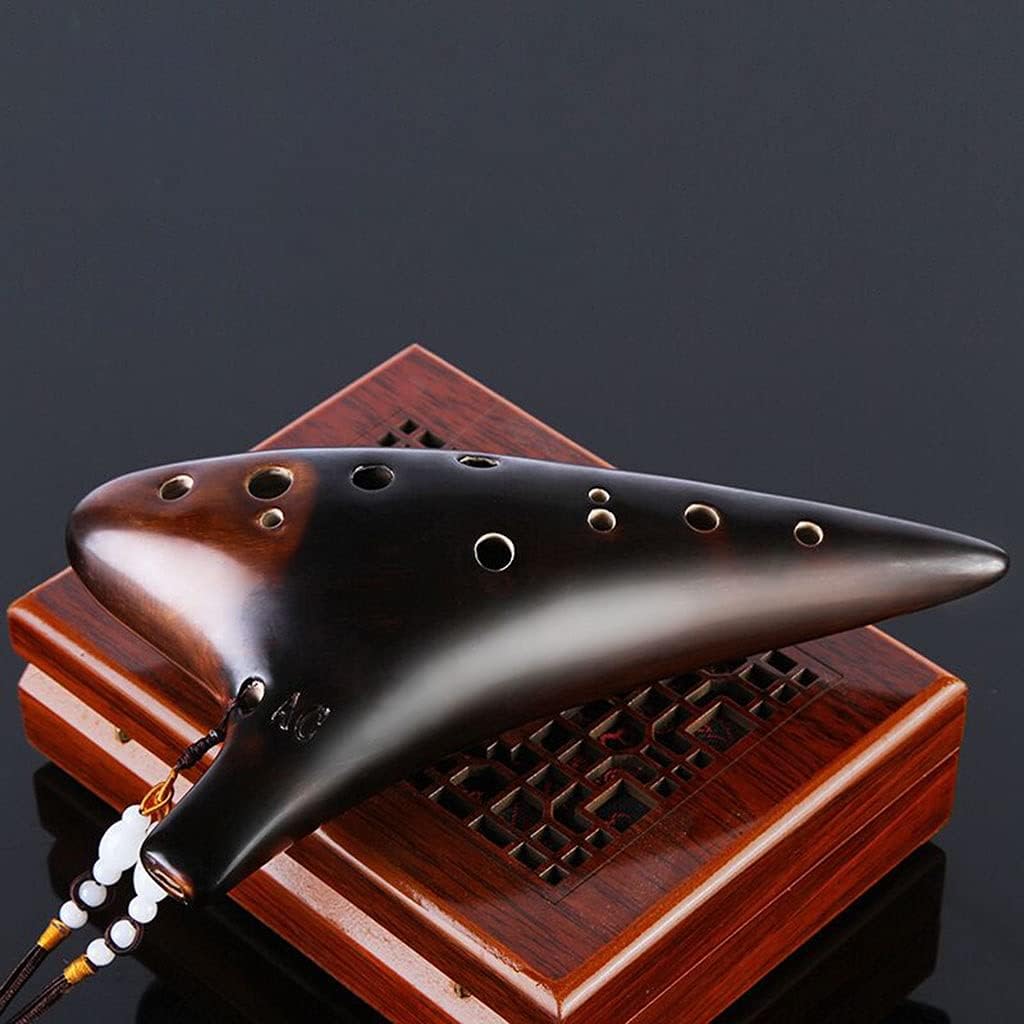 Ocarinas 12 Hole Ceramic Instrument Easy to Learn Perfect for Beginners, Professional Flute Instrument (Color : Brown, Size : 18.510.5cm)