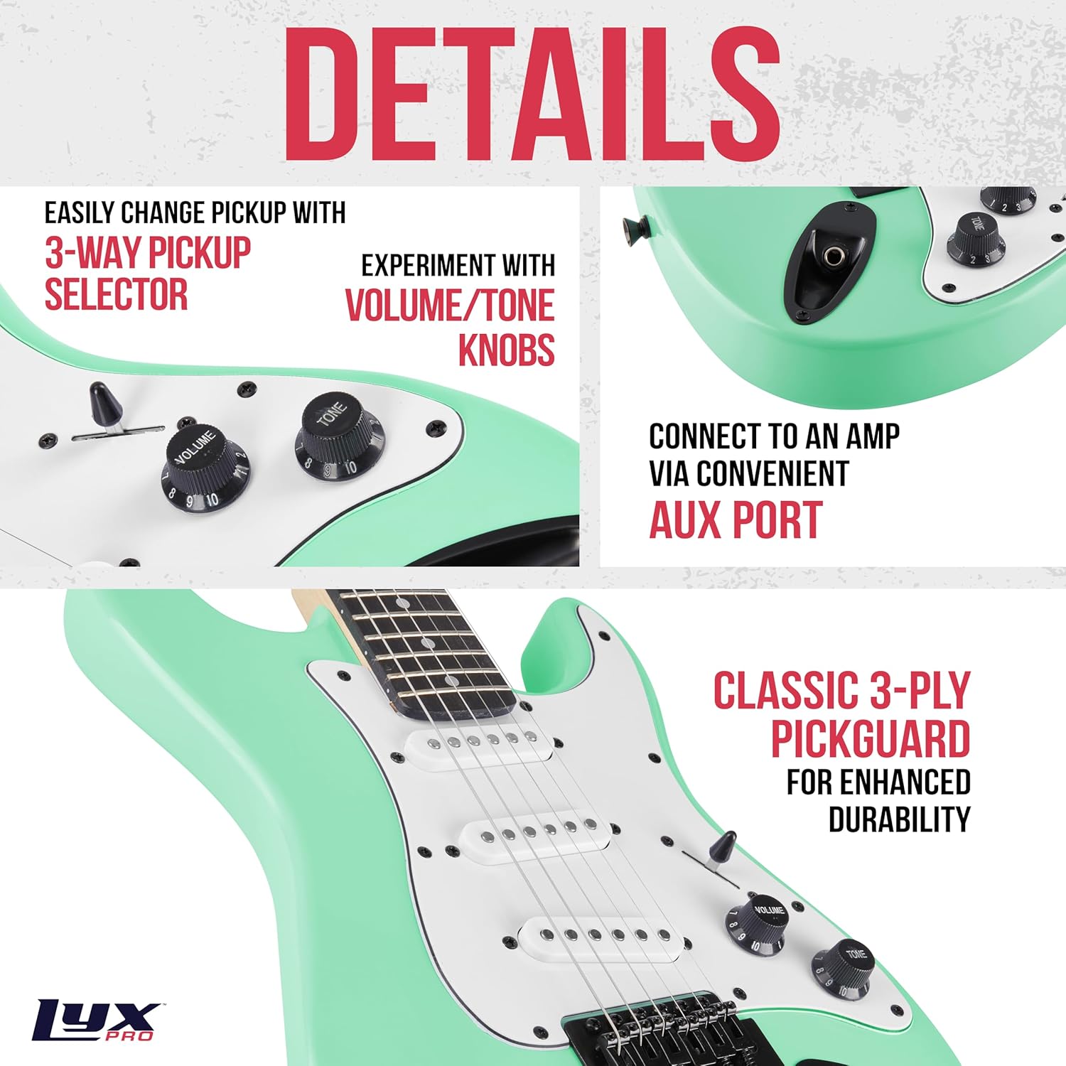 LyxPro CS 30” Electric Guitar Kit for Beginner, Intermediate & Pro Players with Guitar, Amp Cable, 6 Picks & Learner’s Guide | Solid Wood Body, Volume/Tone Controls, 5-Way Pickup - Green