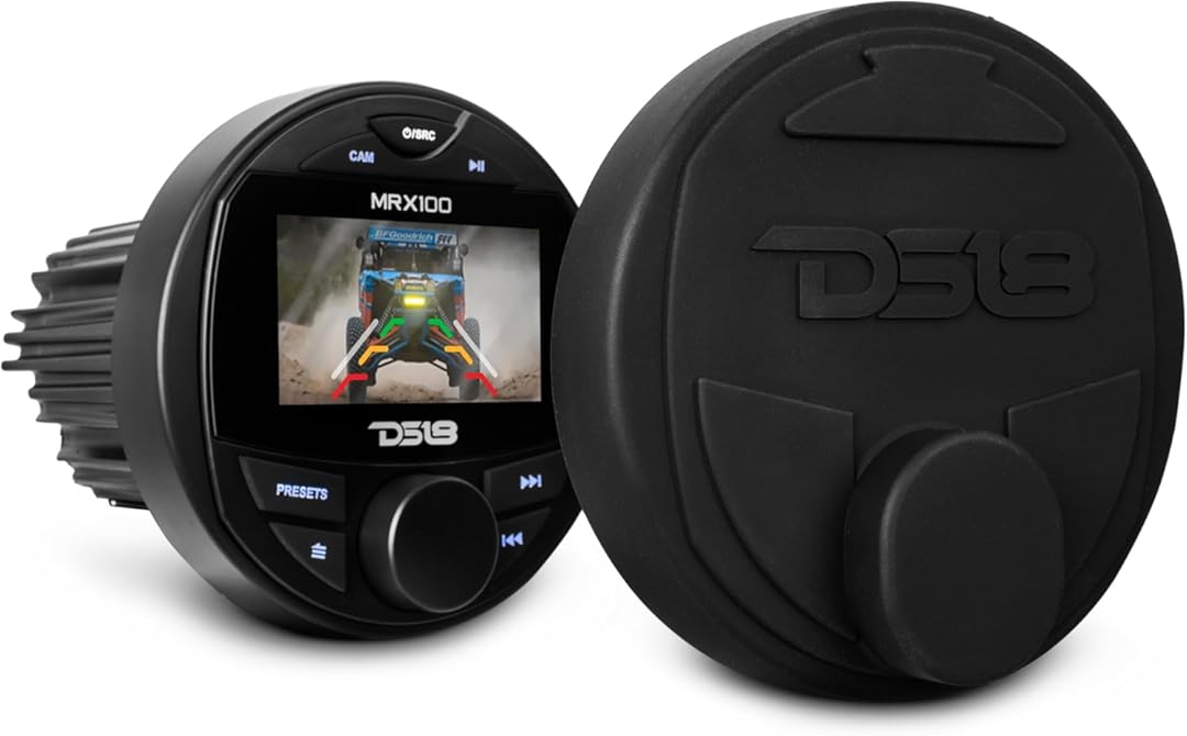 DS18 MRX100 Marine Boat Head Unit - 2 Zones, 4 Volts Output, RDS 4X50 Watts, TFT Video Screen, No CD Player, Bluetooth Audio, IPX6 Rated, USB, MP3, AM/FM Radio Receiver