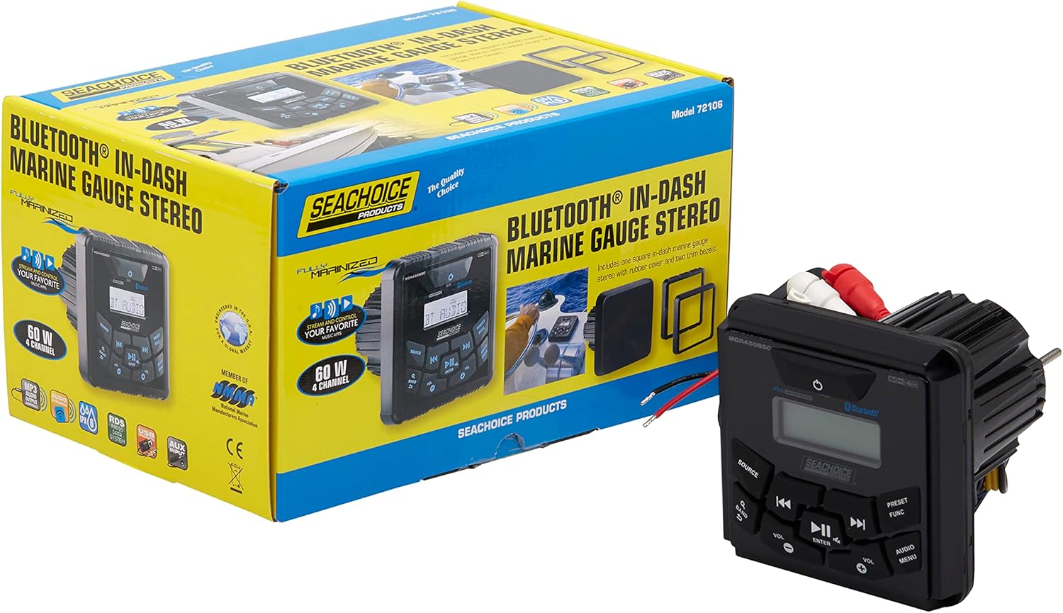 SEACHOICE Bluetooth in-Dash Marine Stereo, Round Gauge, Receiver