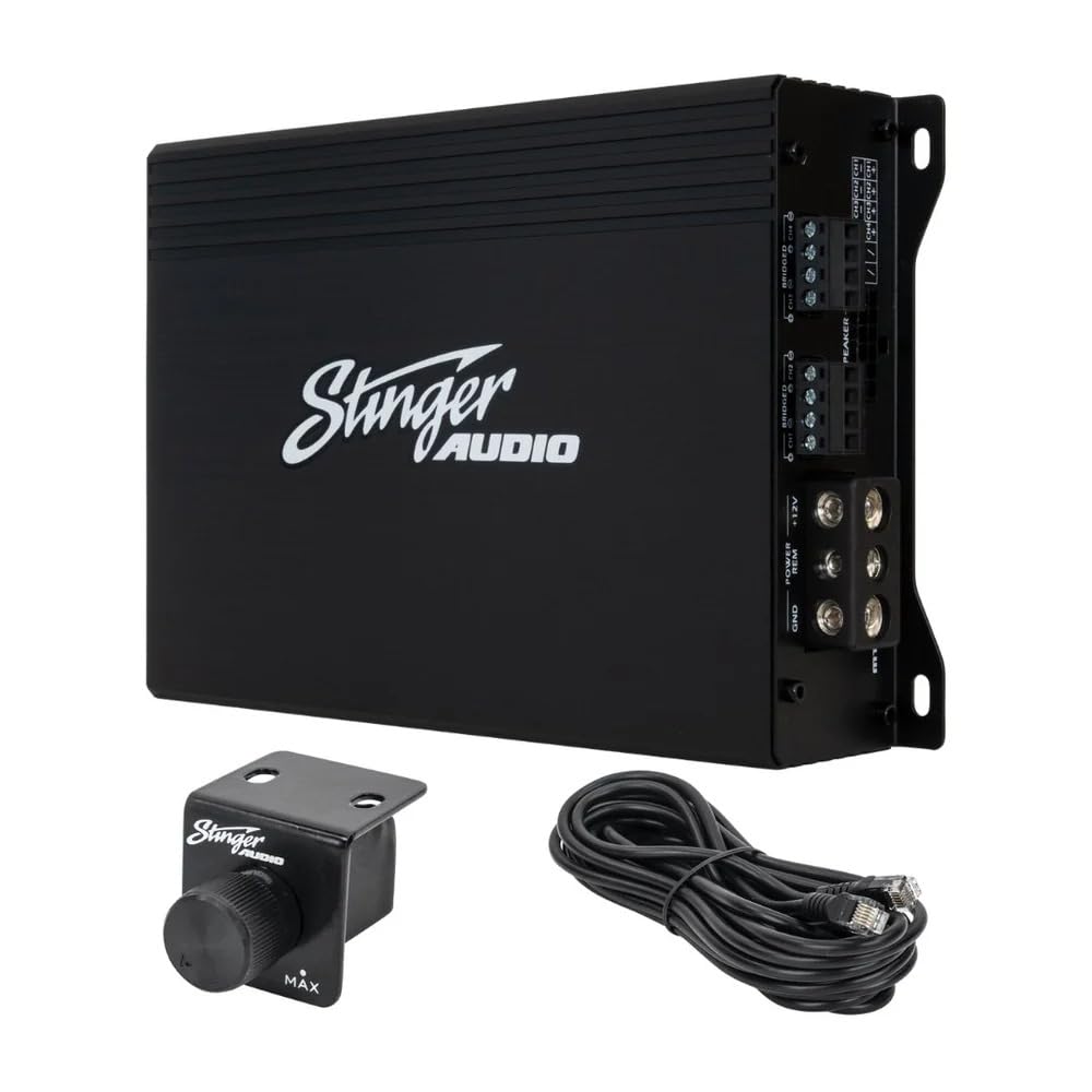 Stinger Audio MT-600.4 1000 Watt RMS Compact 4-Channel Car Audio Amplifier, Class D, Hexfet Mosfet, Crossover High-Pass/Low-Pass Filters