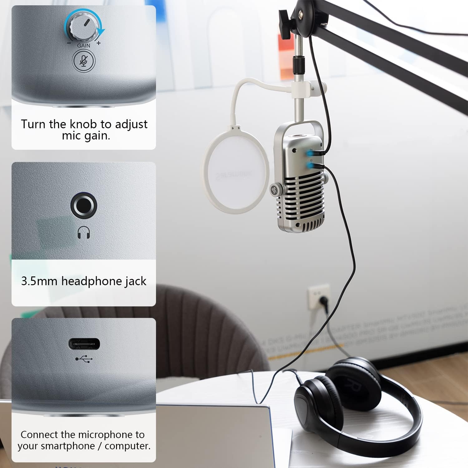 Saramonic XMIC-Z3 USB Mic, Cardioid Condenser Microphone with Pop Filters & Thread Adapter, Compatible with PC, Mac, Gaming, Streaming, Recording, Podcasting, Studio