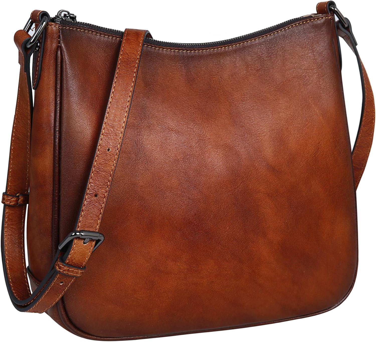 Iswee Leather Crossbody Bags for Women Vintage Shoulder Bag Zipper Hobo Purse