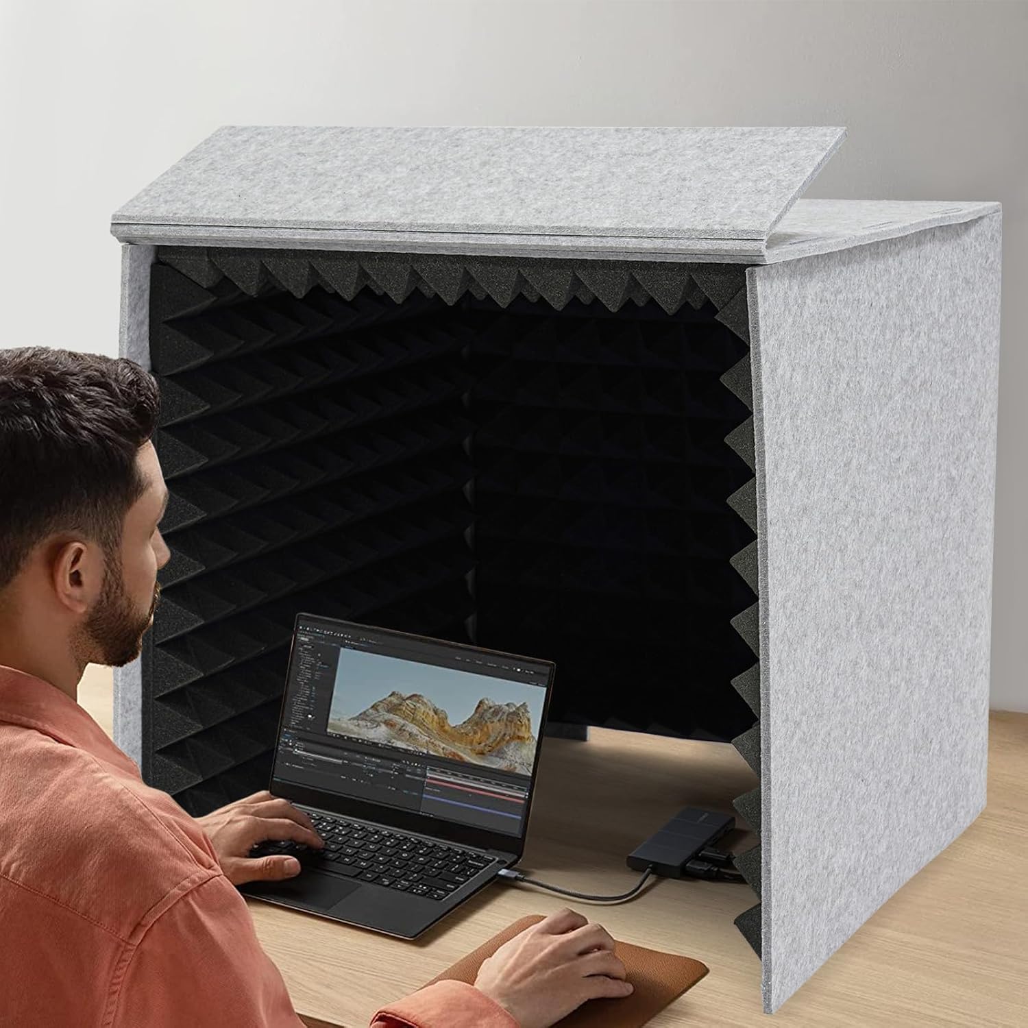 Portable Vocal Recording Booth Desktop Soundproof Cover Modern Square Sound Proof Box Vocal Absorbing Shield Music Recording Equipment Filter Vocal for Microphone Studio Sound Recording (Gray&Black)