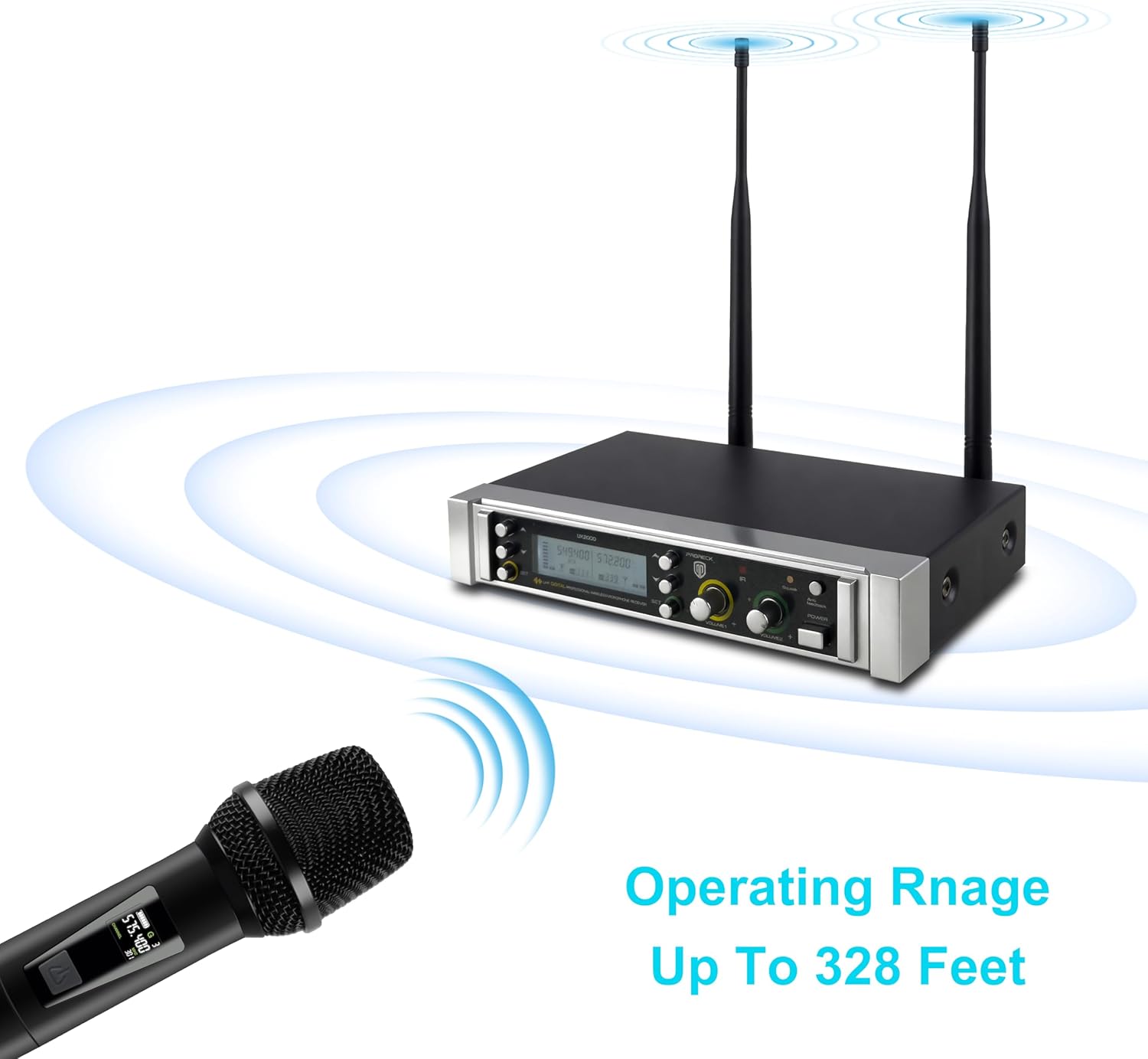 PRORECK UK-2000 UHF 2 Channel Wireless Microphone System with Two Handheld Microphone, Perfect for Party/Wedding/Church/Conference/Speech (UK-2000)