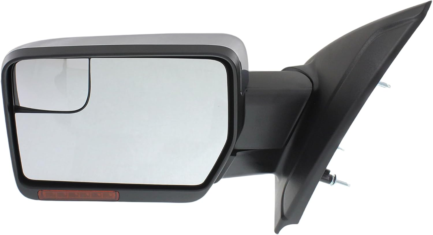 JC Whitney Driver Side Power Heated Mirror for Ford F-150 2011-2014 Power Fold With Signal Light, Spotter Glass, Memory & Puddle Lamp Chrome