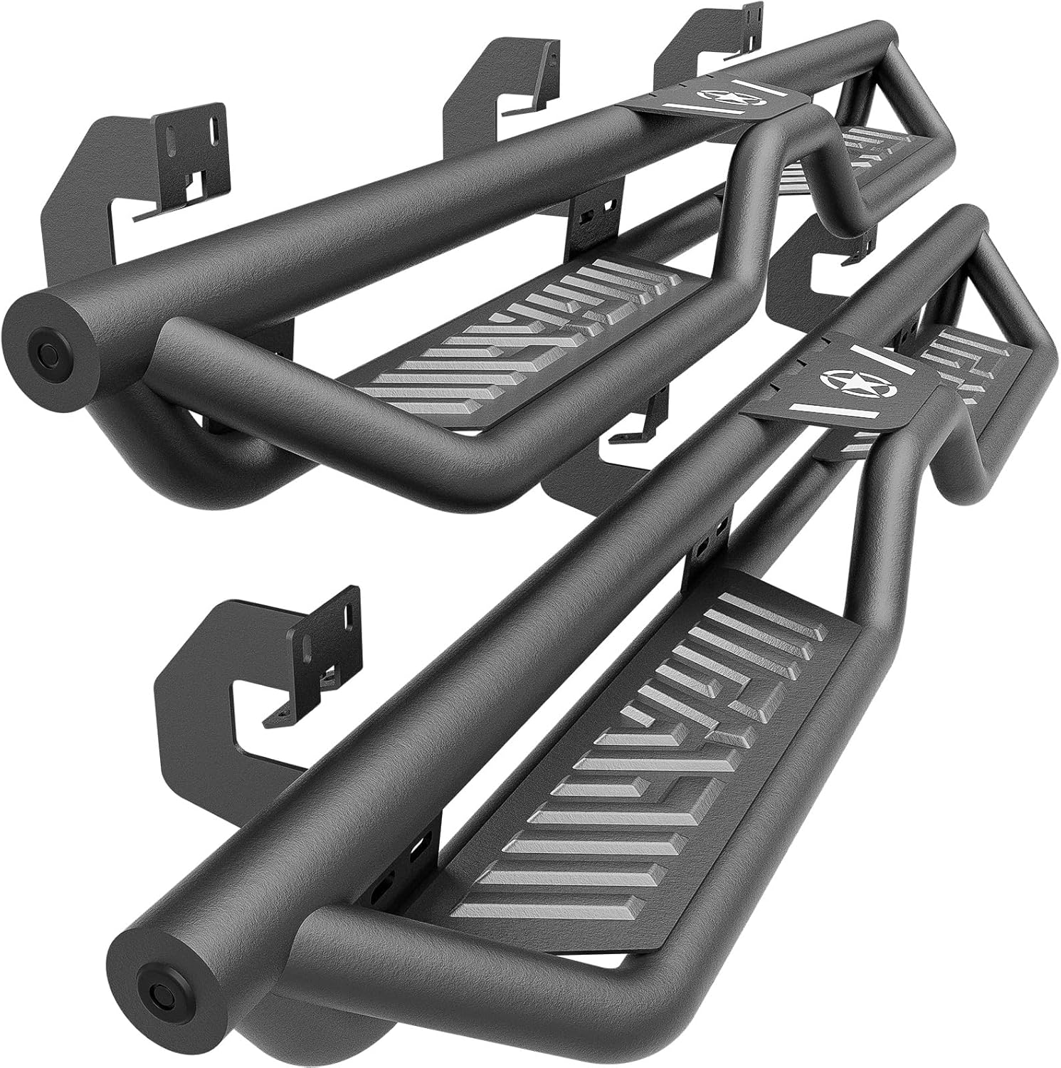 Crew Cab Running Boards Side Steps Compatible with 2009 2010 2011 2012 2013 2014 Ford F150 F-150 SuperCrew Cab Super Duty (4 Full Size Doors), Two Stairs Design Side Rail Nerf Bar Rock Sliders