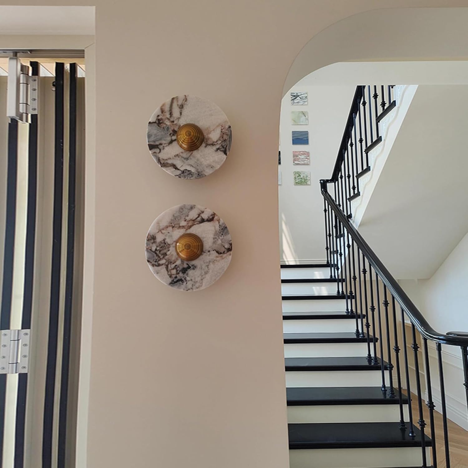 Nordic Style Stone Wall Lamp, Natural Marble Lampshade Wall Sconce, Metal Base Interior Decoration Wall Light, Modern LED Wall Mount Wall Lights for Living Room Bedroom Bedside Hallway