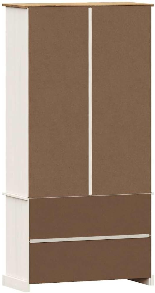 Rustic 6-Tier White Bookcase 33.5 x 13.8 x 66.9 in Solid Pine Wood Shelf Unit with Louvered Doors for Living Room Bedroom Office Storage