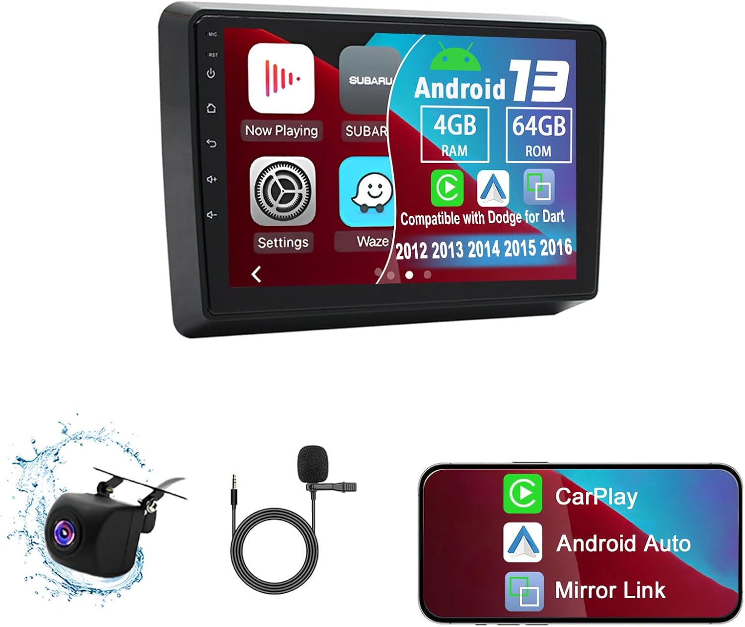 4G+64G Android 13 Car Stereo with Wireless Carplay & Android Auto, 9