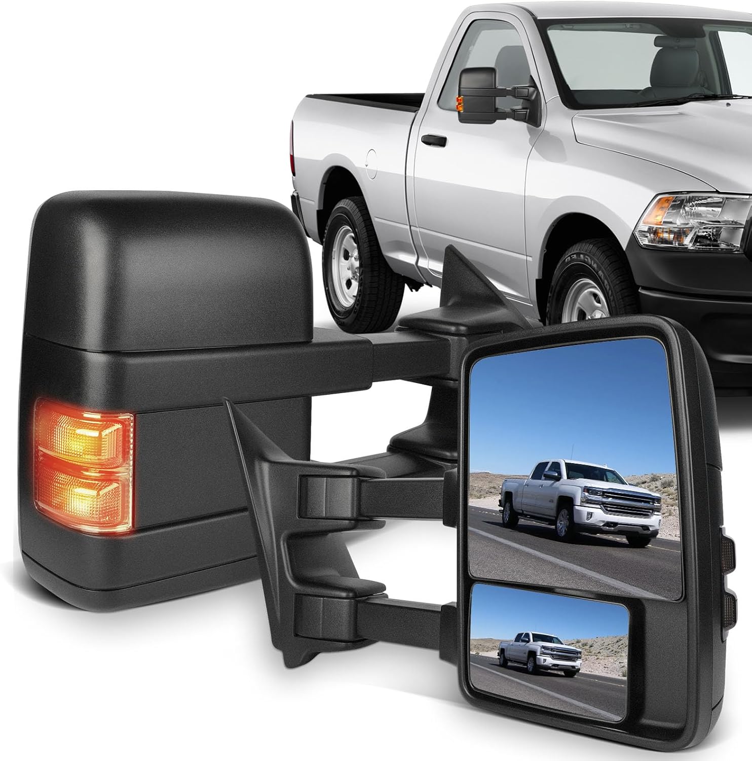 ECCPP Towing Mirror, Left Driver Side Exterior Automotive Mirror With Power Heated Turn Signal Convex Glass Manual Folding Telescoping Fit For Ford For F250 For F350 For F450 For F550 Super Duty