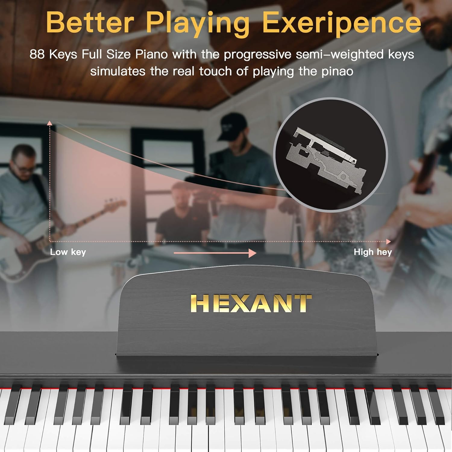 88 Key Digital Piano Keyboard, Semi Weighted Electric Keyboard Piano with 900 Tones, 700 Rhythms, 110 Demo Songs, 64 Polyphony and Sustain Pedal, Full Size Home Digital Piano for Beginners and Adults