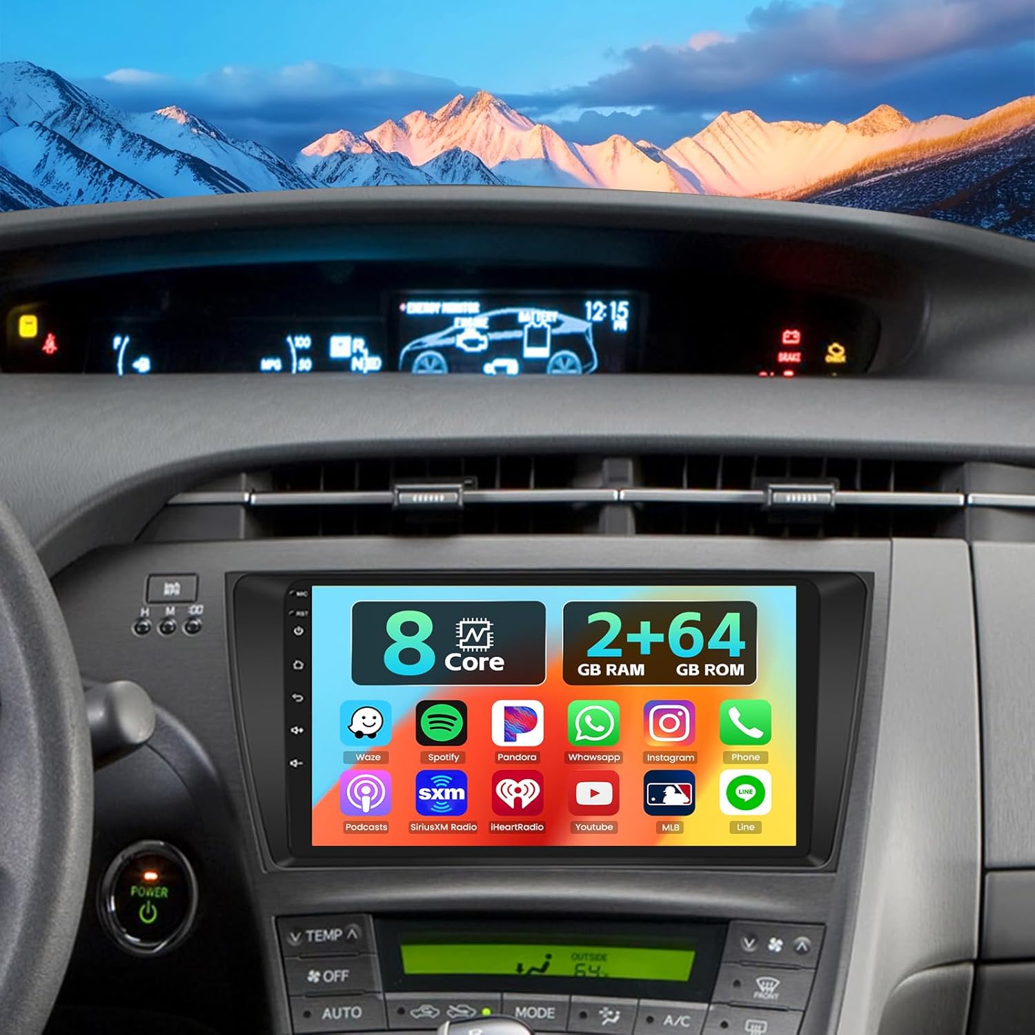 [8 Core 2G+64G] Car Stereo for Toyota Prius 2010 2011 2012 2013 2014 2015 with Wireless Carplay/Android Auto, 9 Inch HD Touchscreen with GPS WiFi Bluetooth5.0 FM/RDS EQ DSP SWC 59UI