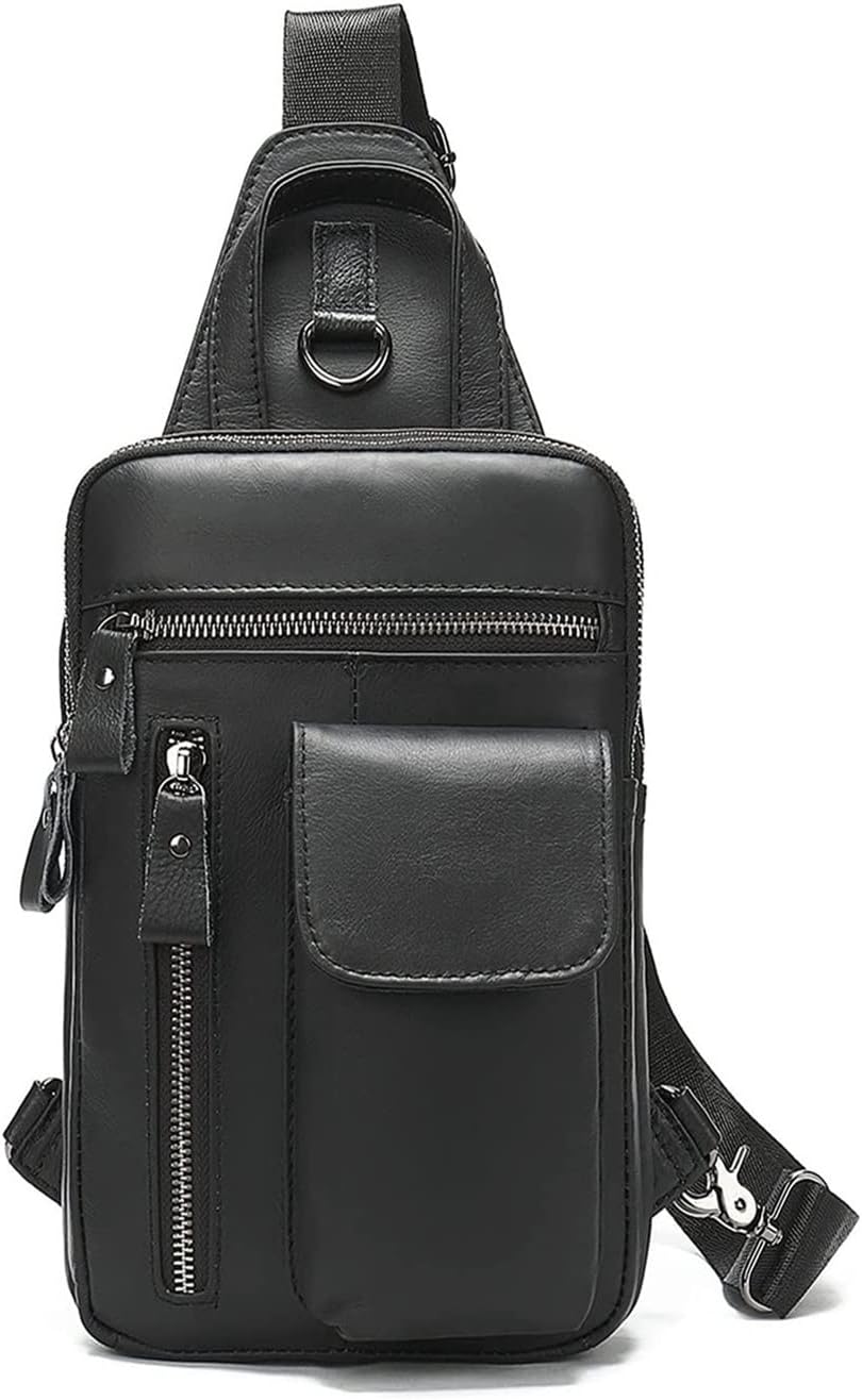 Crossbody Bag Vintage Leather Sling Bag Hiking Cycling Daypack Chest Shoulder Backpack Anti Theft