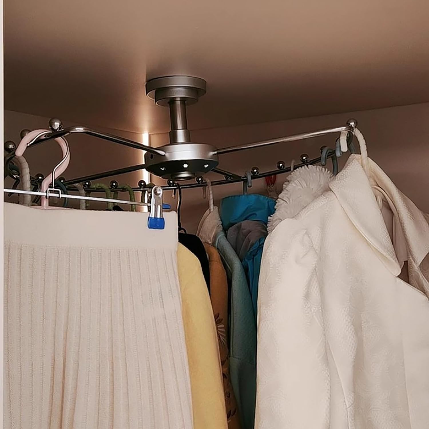 Armoire Wardrobe Closet with Hanging Rod for A Corner Wall, Rotatable Closet Bracket for 90 Degrees Wall, Round Coats Organization Holders(Gold,Small)