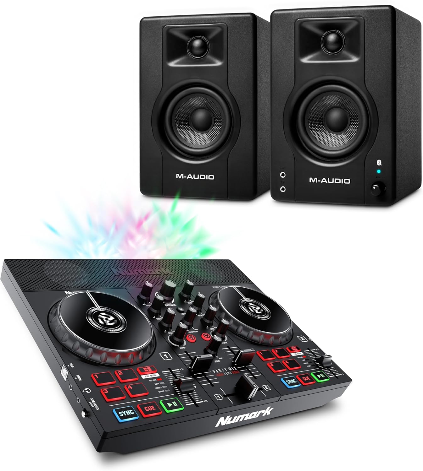 Numark Party Mix Live DJ Controller and M-AUDIO BX3 Pair Bluetooth Studio Monitors for Studio Recording, Music Production, Podcasting, Streaming