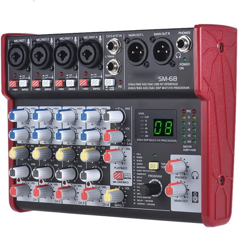 SM-68 6-Channel Mixer Digital Sound Card Mixing Console Built-in 16 Effects with USB Audio Interface Supports
