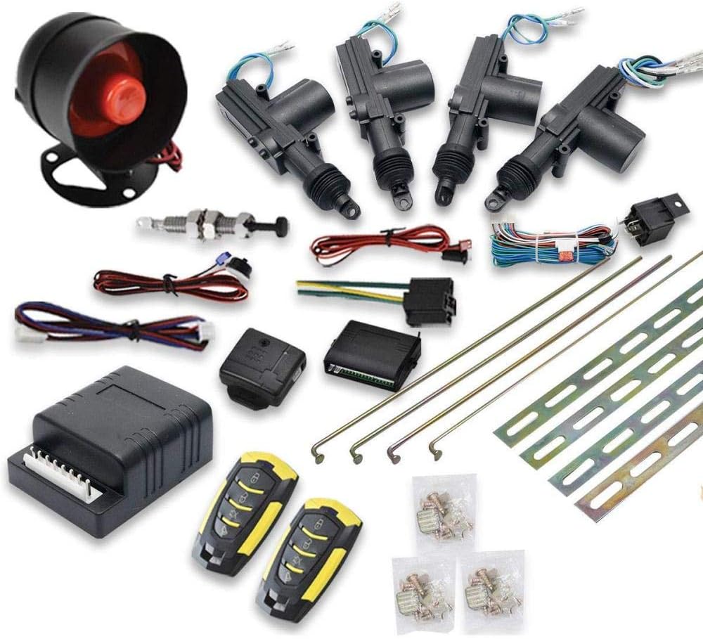 SUNWAN Car Remote Central Locking Kit 4 Doors Keyless Entry System + Anti-Theft Alarm Immobiliser System with Shock Sensor Universal Fits for All Ca-Type-1