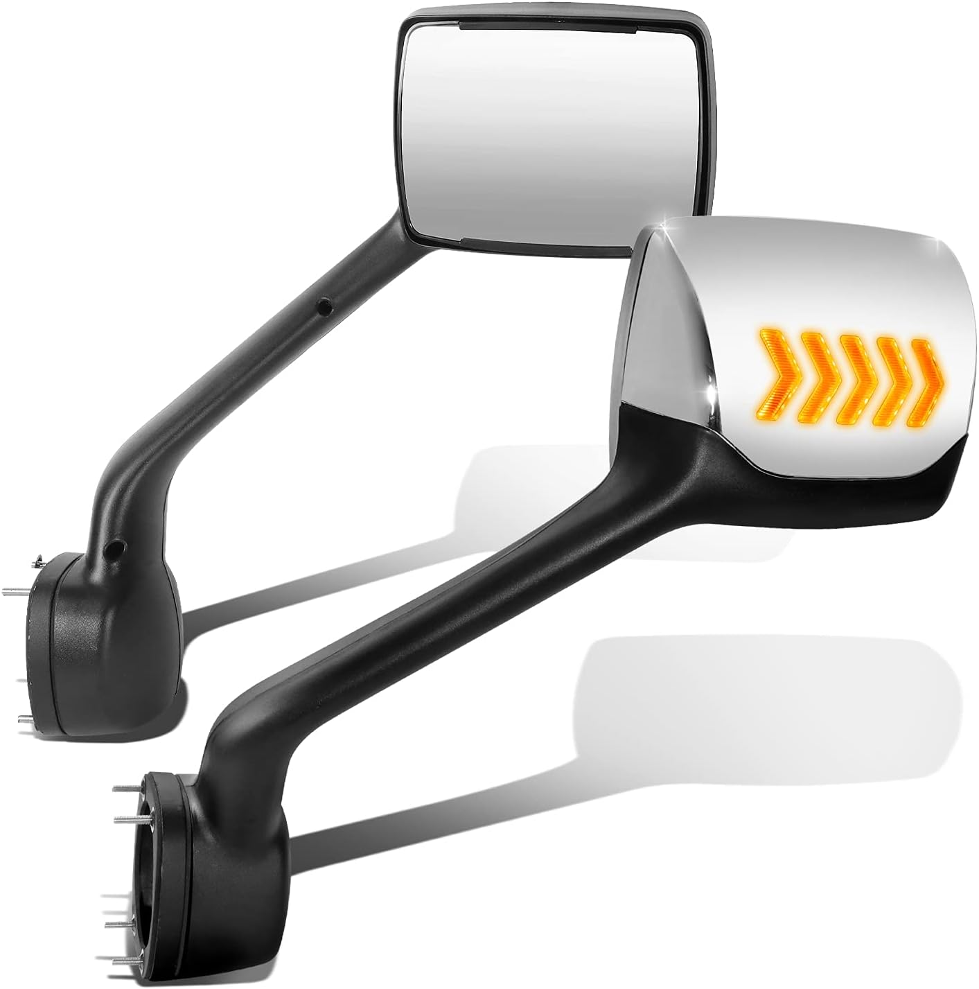 DNA Motoring MIRROR-HAY-010-CH Arrow-Pattern LED Sequential Turn Signal Manual Side Hood Mirror Compatible with 11-21 Kenworth T680 / Peterbilt 579 587,1 Pair