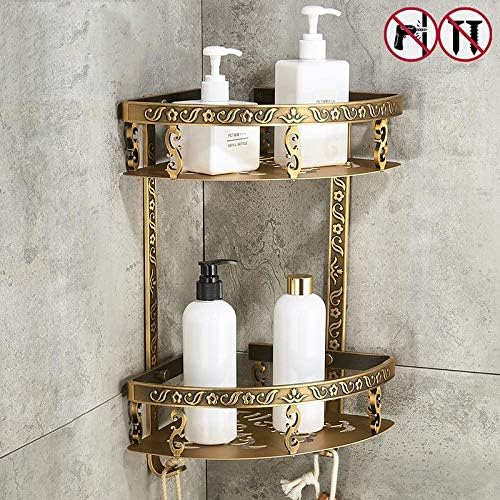 Corner Shower Caddy Nail Free Bathroom Shelves, 2 Layer Antique Metal Shower Corner Shelf, Wall Mount Shampoo Storage Shelf Shower Organizer (Color : ABS-001-2)