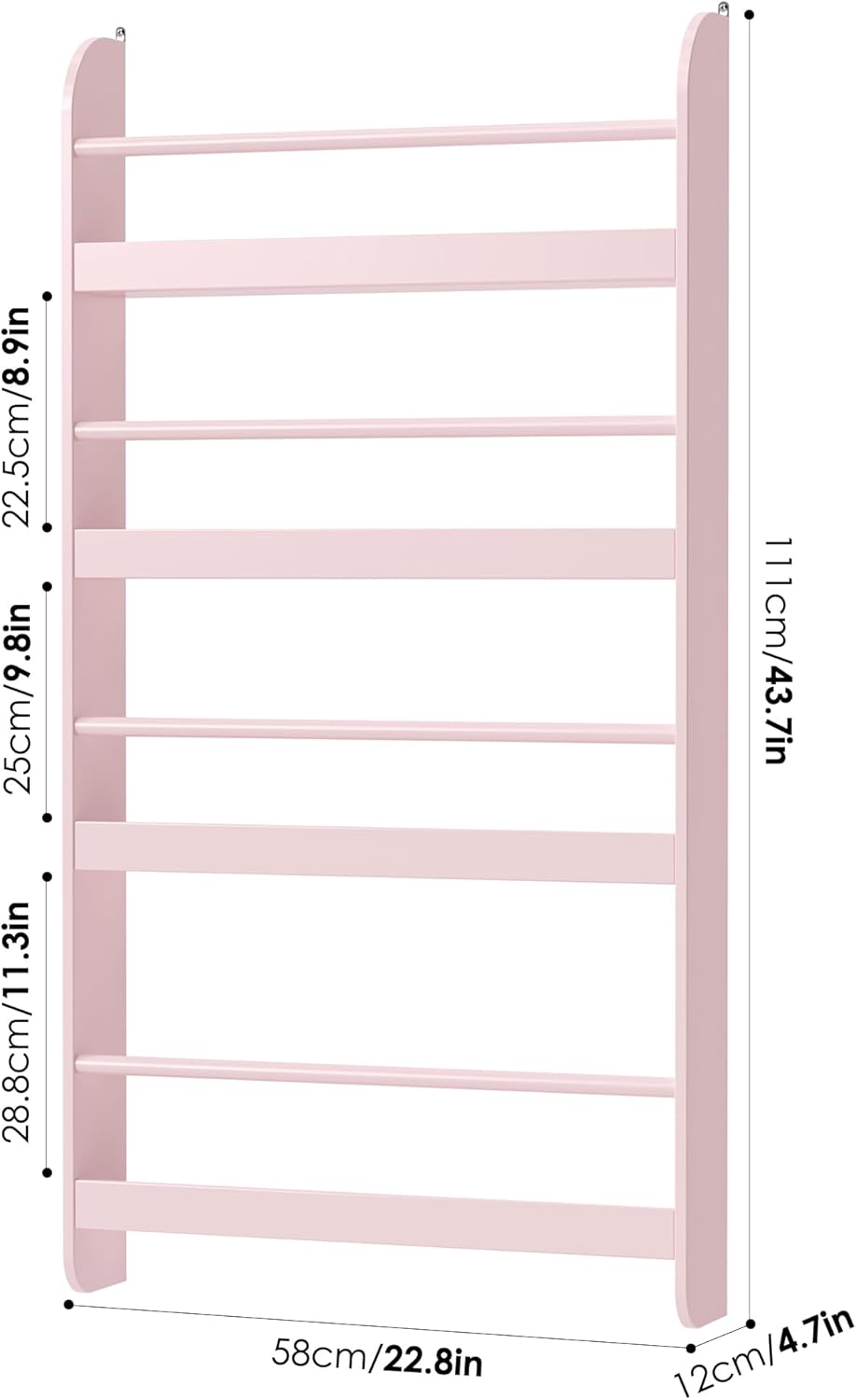 FOTOSOK Kids Bookshelf, Wall Mount 4-Tier Book Shelf Organizer for Toys and Books, Toy Storage Bookshelf in Bedroom, Living Room and Nursery, Pink