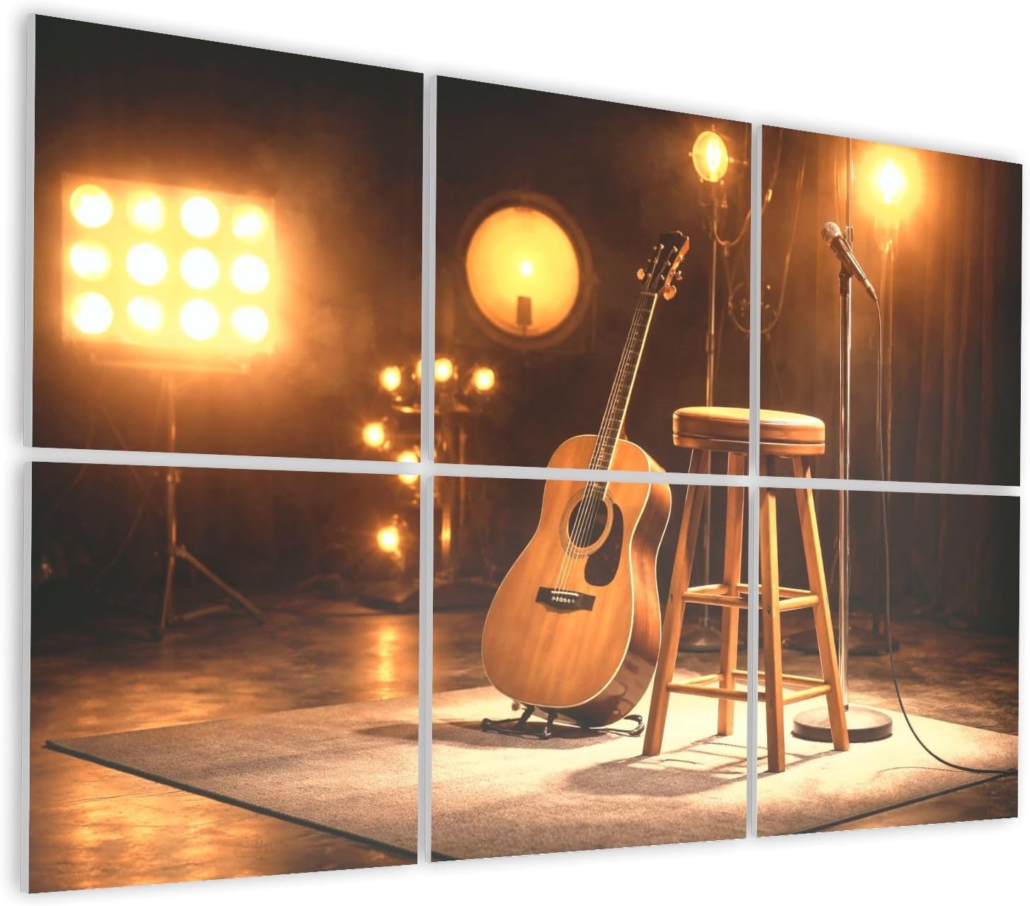 6 Pack Art Acoustic Panels Self Adhesive Acoustic Guitar an Empty Stage Decorative Soundproof Wall Panels Sound Absorbing Panel 48