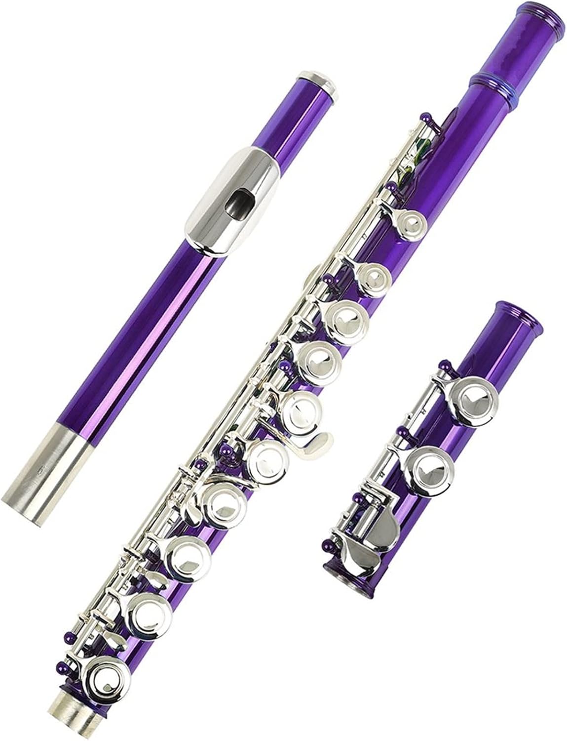 ZUZU Purple 16 Holes Flute C Tone Closed Hole Silver Key Cupronickel Flute Woodwind Instrument with Flute Case Cleaning Cloth Beginners Flute