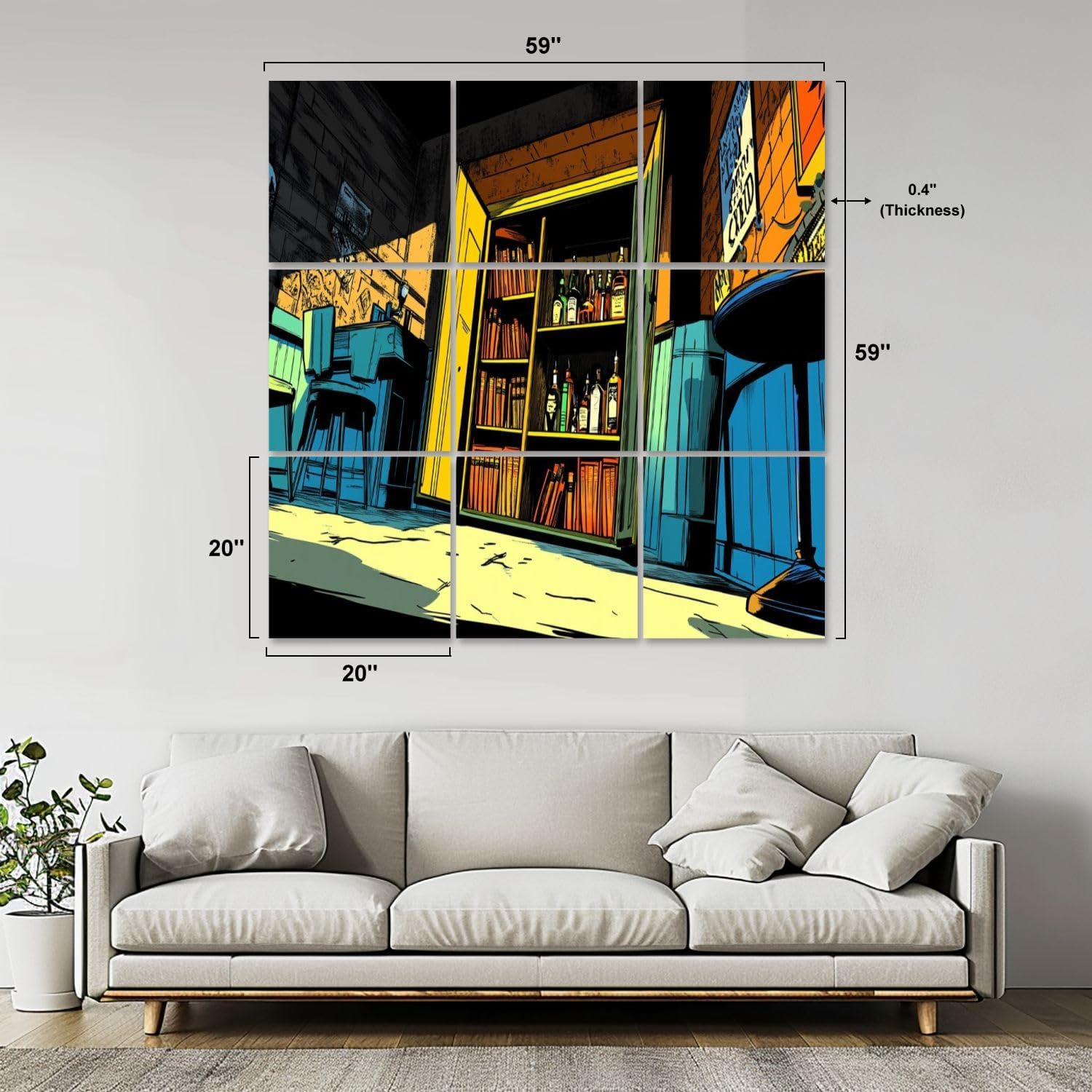 Art Acoustic Panels Self Adhesive Dynamic Comic Style Hidden Bookshelf Door Art Bar 9 Packs Decorative Soundproof Wall Panels Large Sound Absorbing Panels for Home Office 60
