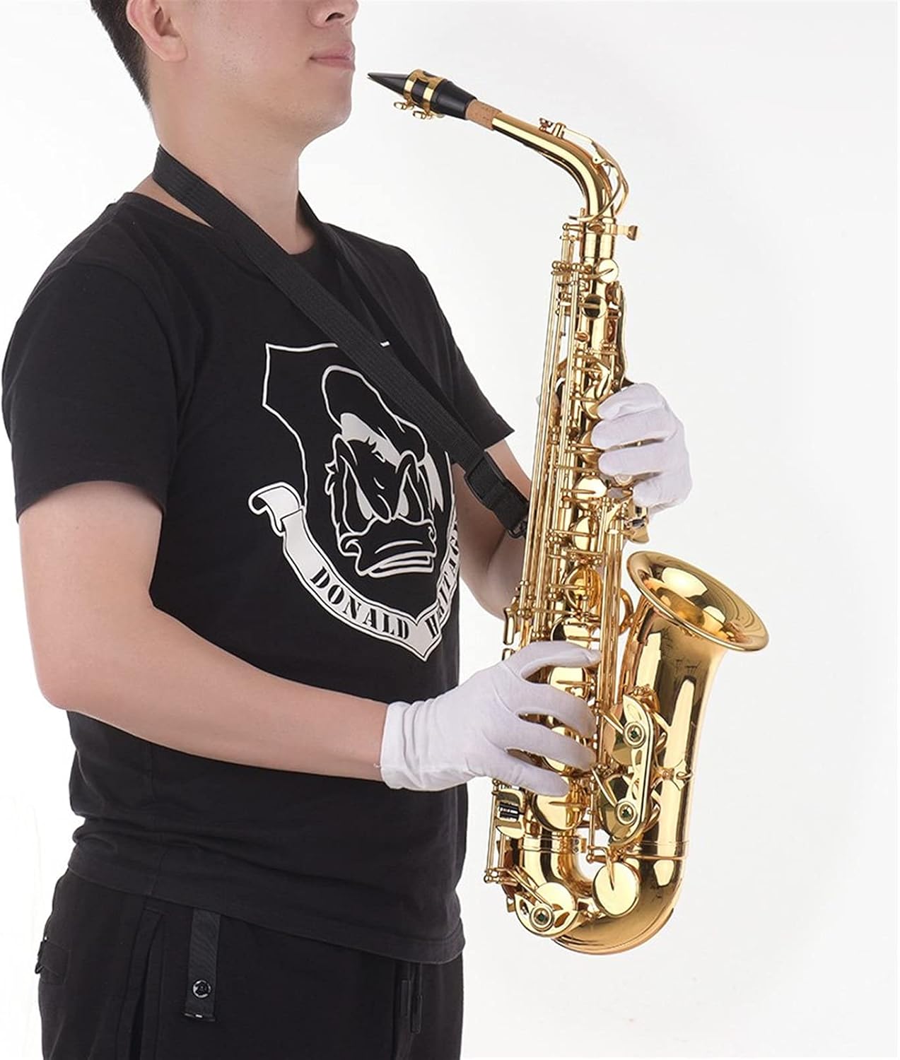 Sax Beginners Kit EB Alto Saxophone Sax Brass Lacquered Gold 802 Key Type Woodwind Instrument with Padded Carry Case Gloves Cleaning Cloth Wind Instrument (Color : Gold)