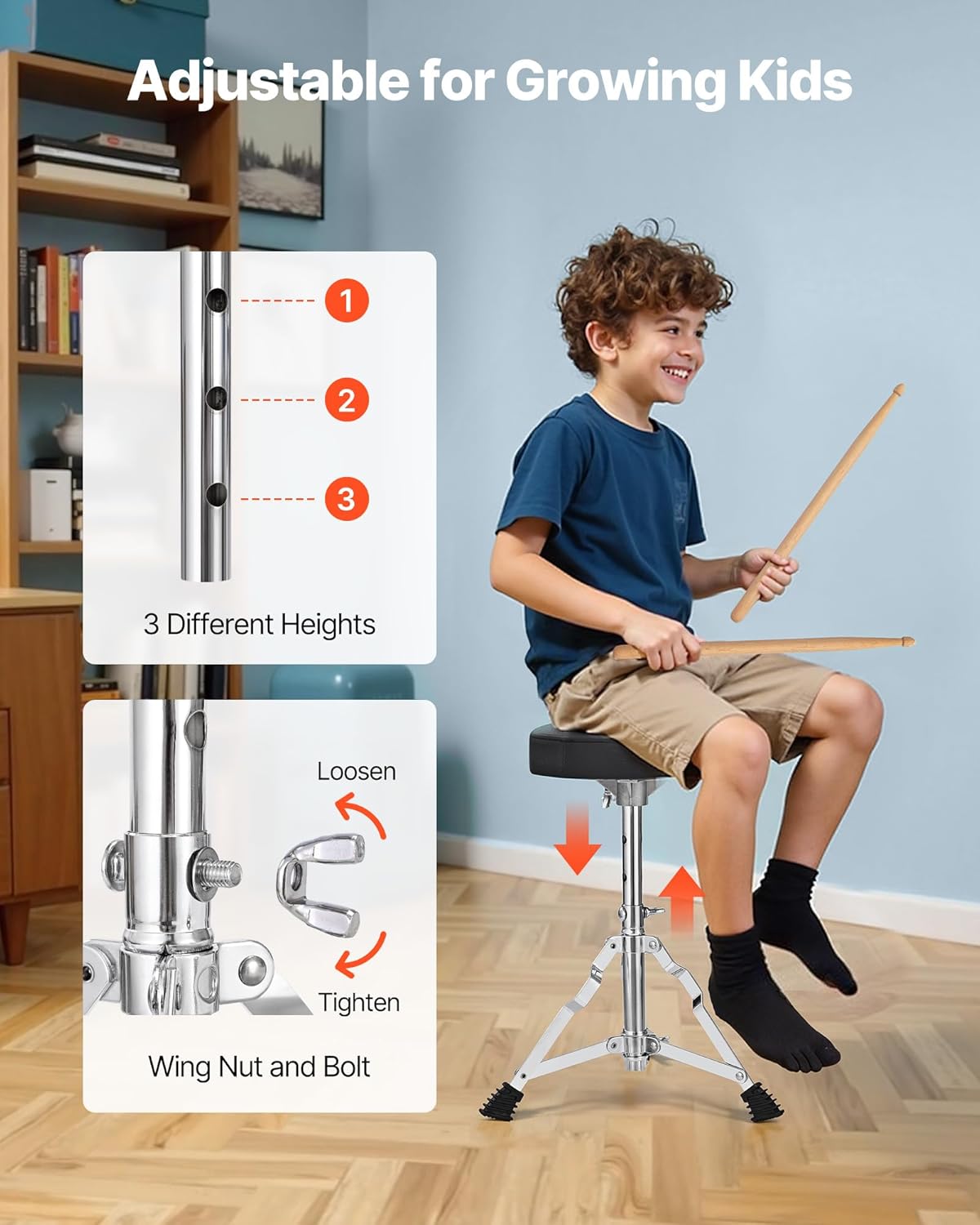 VEVOR Kids Drum Set, 5-Piece 14 in Junior Drum Sets, Beginner Drums Set with Adjustable Throne, Cymbal & Two Pairs of Drumsticks, Musical Learning Drums Instruments Kit, for Children Ages 6-13(Black)