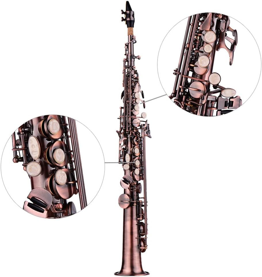 Straight Saxophone Bb Soprano Saxophone Sax Professional Red Bronze straight saxophone Woodwind Instrument with Case Gloves Cleaning Cloth Straps Brush