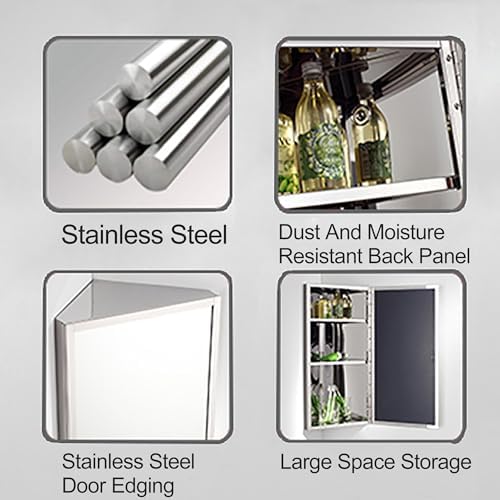 Bathroom Corner Medicine Cabinet, Stainless Steel Bathroom Cabinet Wall Mount with Mirror, Cupboard, Hanging Triple Shelf Storage Cabinet for Bathroom Kitchen Laundry Room Dormitories