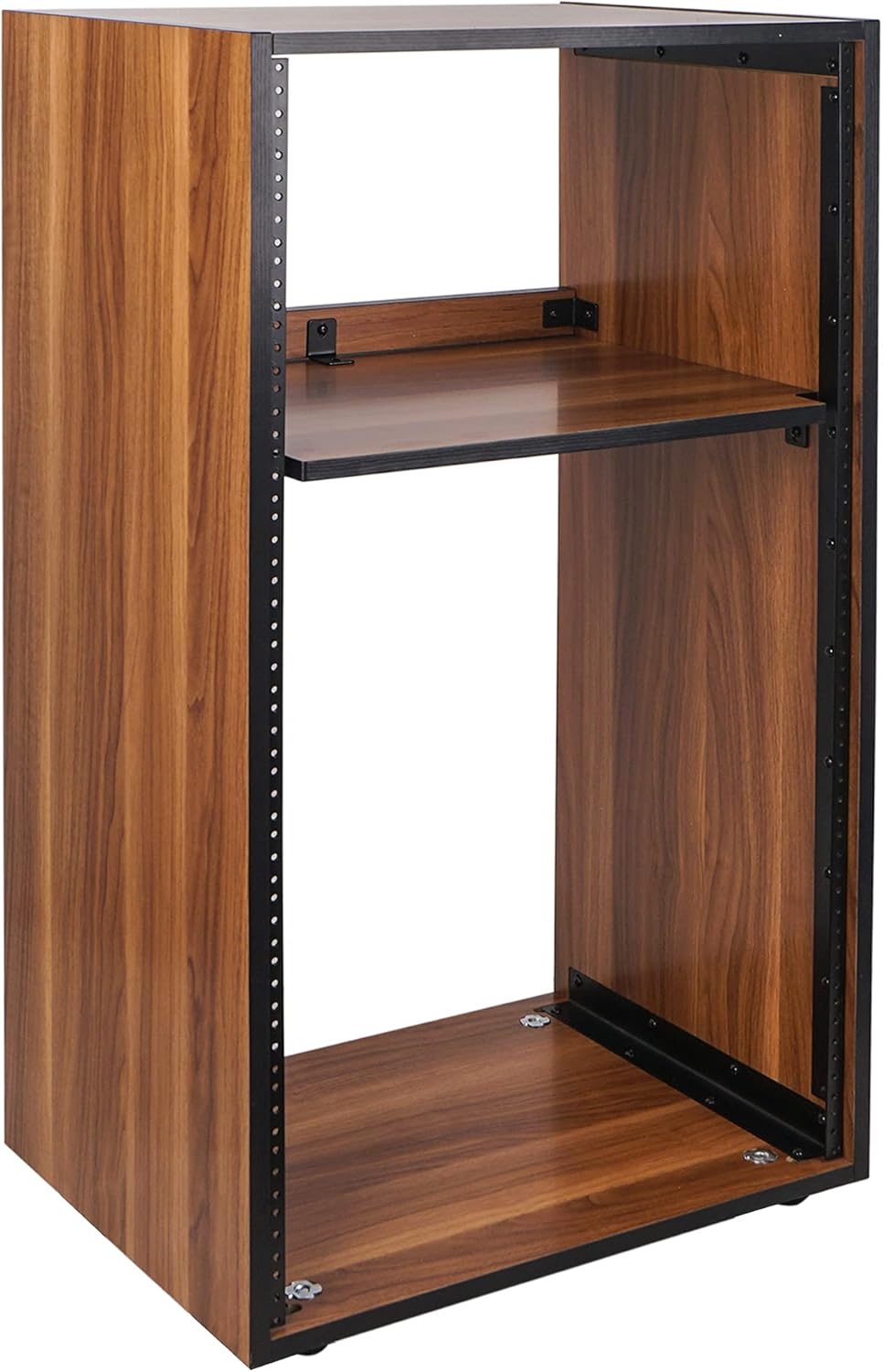 Sound Town DIY 20U Studio Rack with Furniture Grade Walnut Laminate, Rubber Feet, Casters (SDRK-20WN)