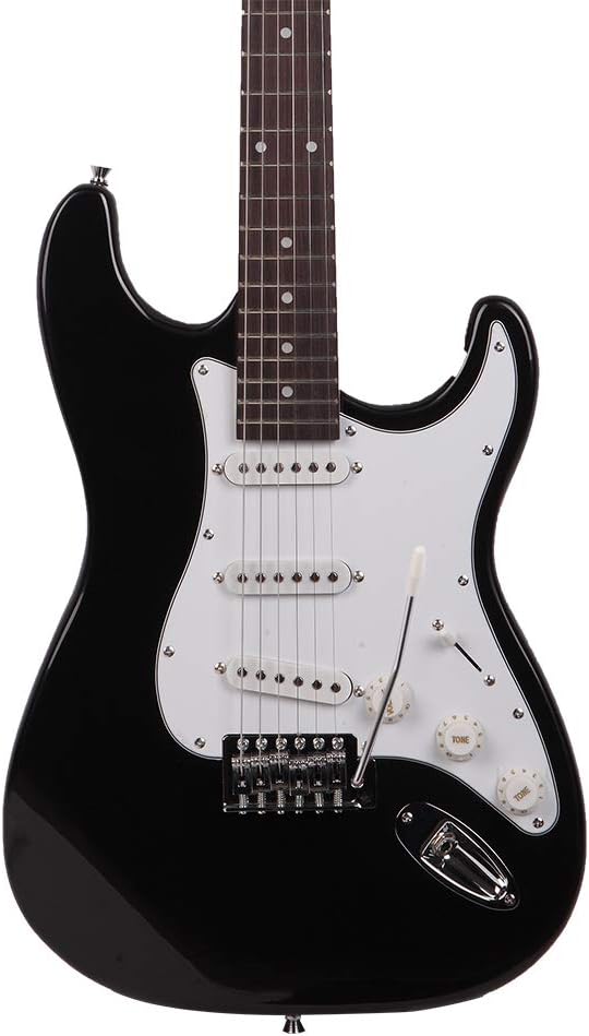 Lykos 6 Strings GST Rosewood Fingerboard Electric Guitar with Bag Shoulder Strap Pick Whammy Bar Cord Wrench Tool (Black)