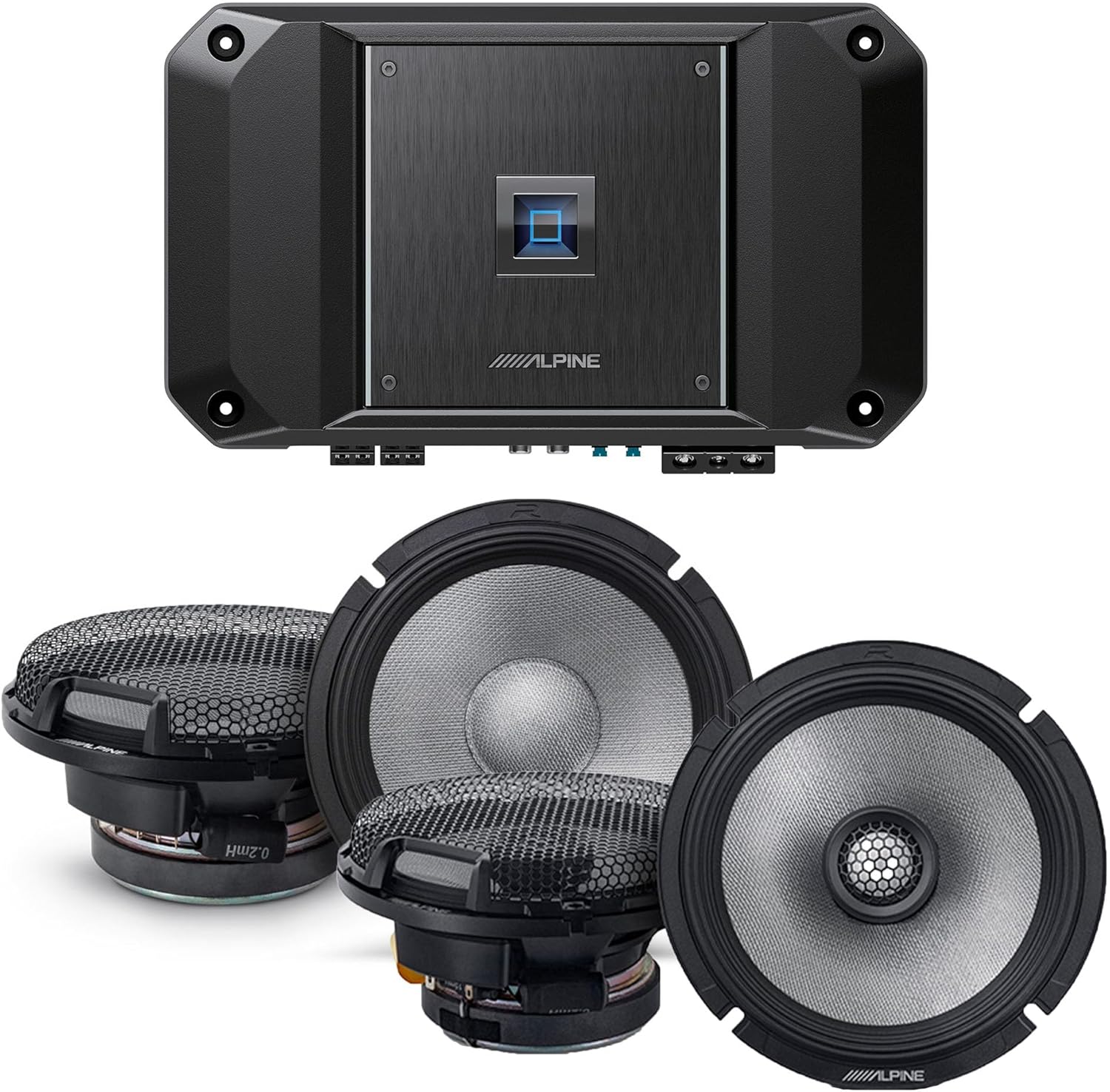 Alpine R2-A60F Type R 600 Watt 4-Channel Amplifier with 1 Pais R2-S65C Type-R 6x9 Component Speakers, 1 Pair R2-S65 Type-R 6.5