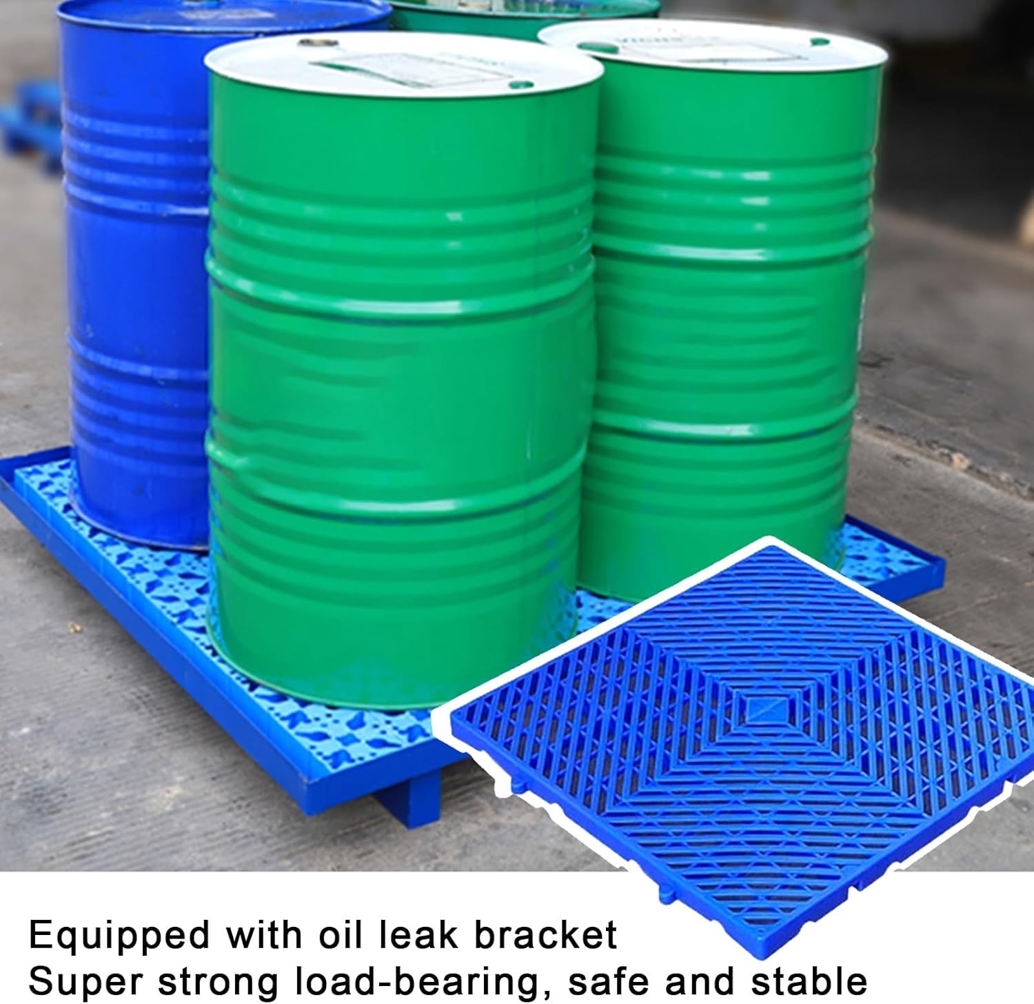 Leakproof Spill Containment Pallet with Drain, Metal Platform Pallet with Top Grating, for Washing Machine Oil Drums(Blue,65cm/26in)