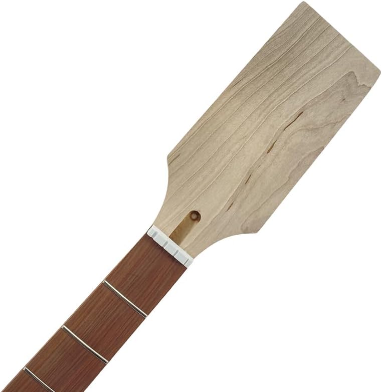 Bass Guitar Neck Paddle Head, 21 Fret 32 Inch Scale, Maple with Rosewood Fretboard,38mm Nut Width, 65mm Heel Width, Bolt-On Heel