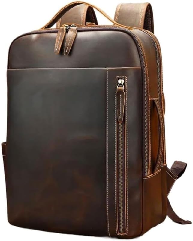 Genuine Leather Backpack Travel Laptop Bag Stylish Casual Daypack Business Work & School Bookbag Gift Box (Coffee)